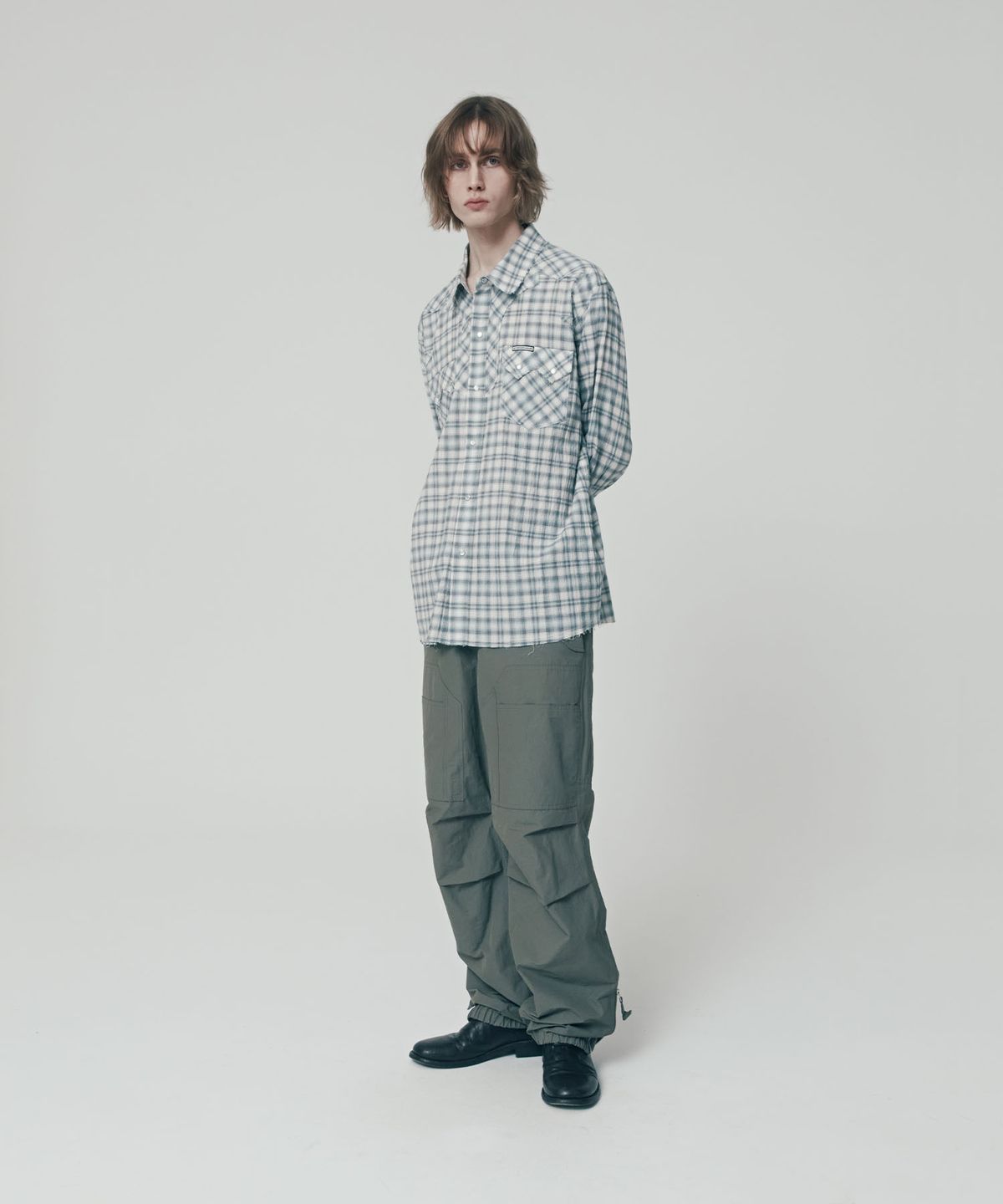 더바이닐하우스(THEVINYLHOUSE) WESTERN CHECK SHIRTS GREY (VH2ESUW321A)