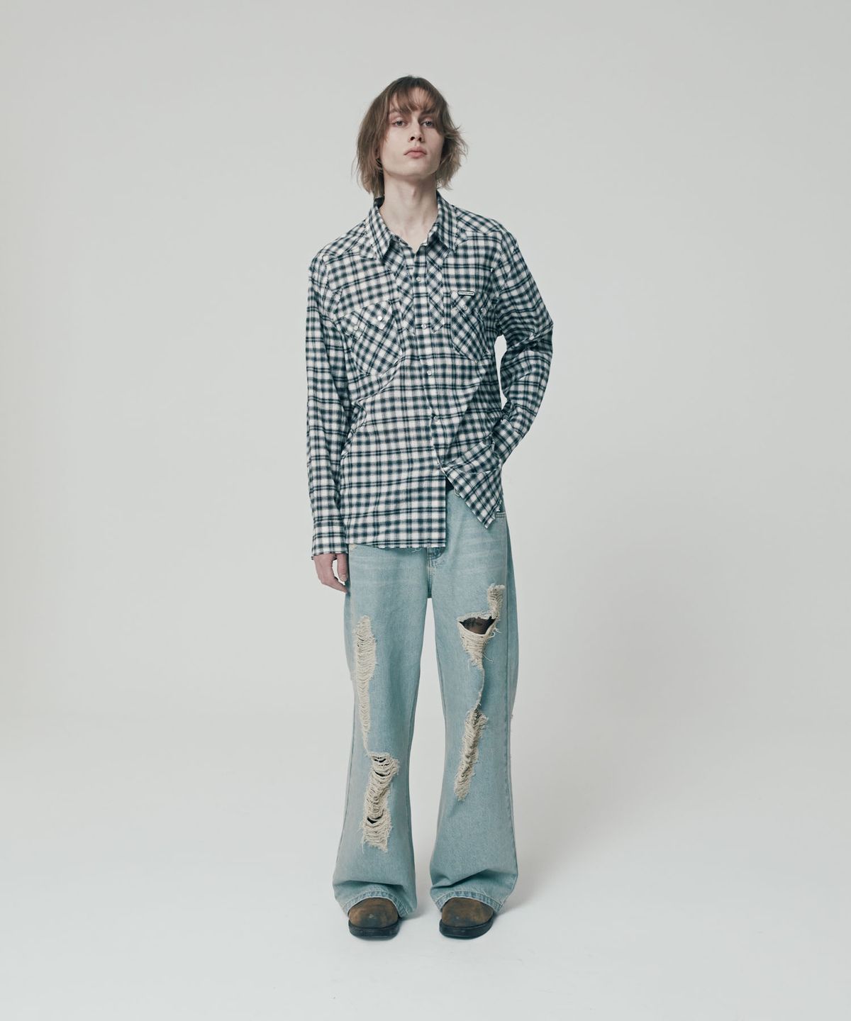 더바이닐하우스(THEVINYLHOUSE) WESTERN CHECK SHIRTS BLACK (VH2ESUW321A)