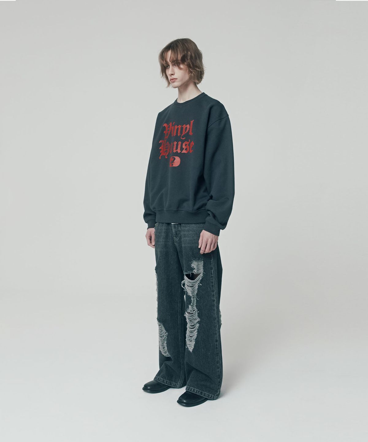 더바이닐하우스(THEVINYLHOUSE) QUESTION MARK SWEATSHIRT CHARCOAL (VH2ESUM440A)