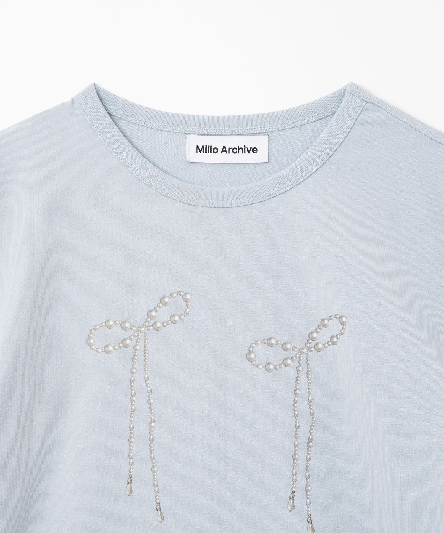 MILLO WOMEN☆Pearl Ribbon T-shirt MUSINSA | MILLO WOMEN Pearl Ribbon T-shirt [Powder Blue]