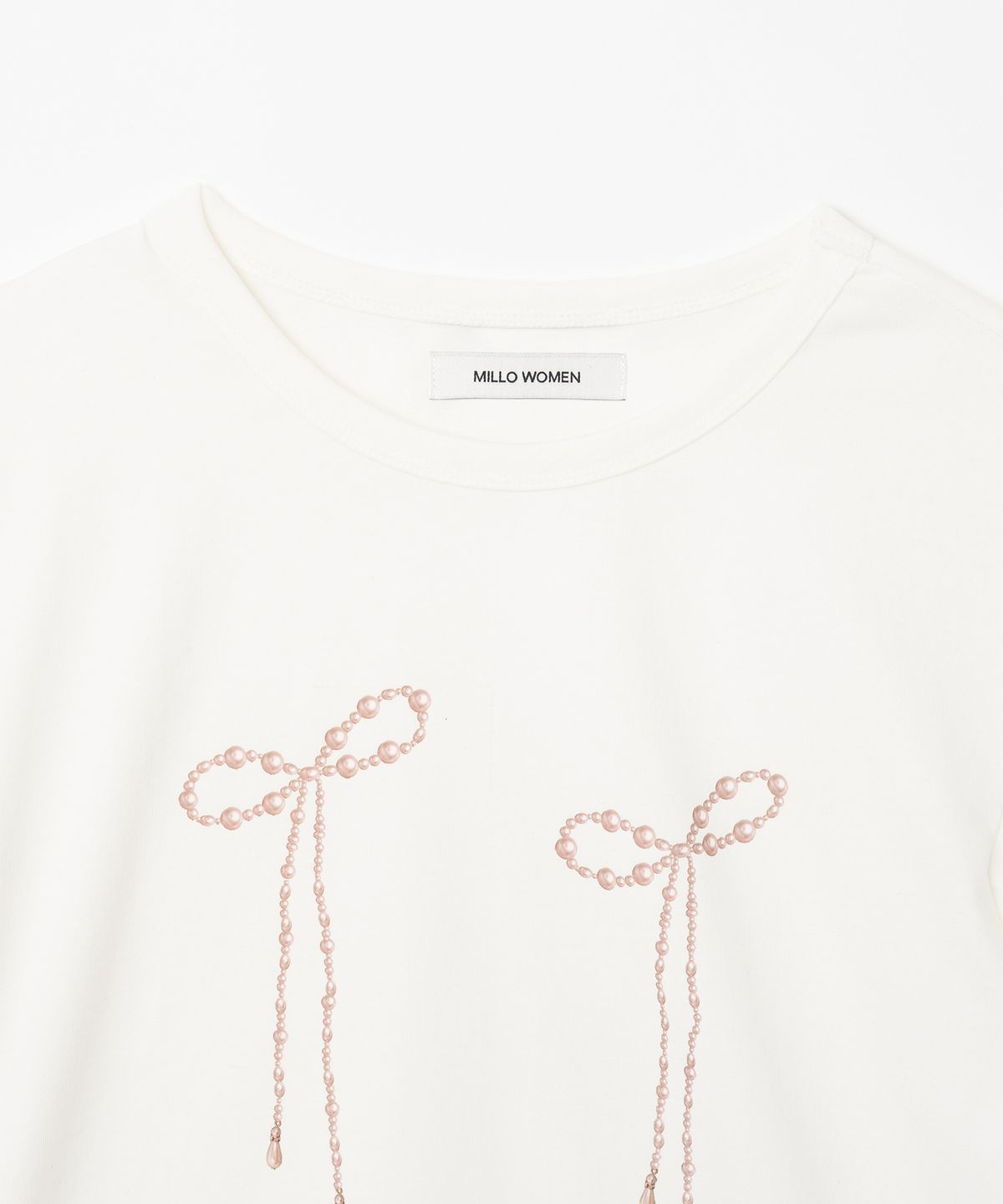 밀로 우먼(MILLO WOMEN) 펄 리본 티셔츠 [화이트]