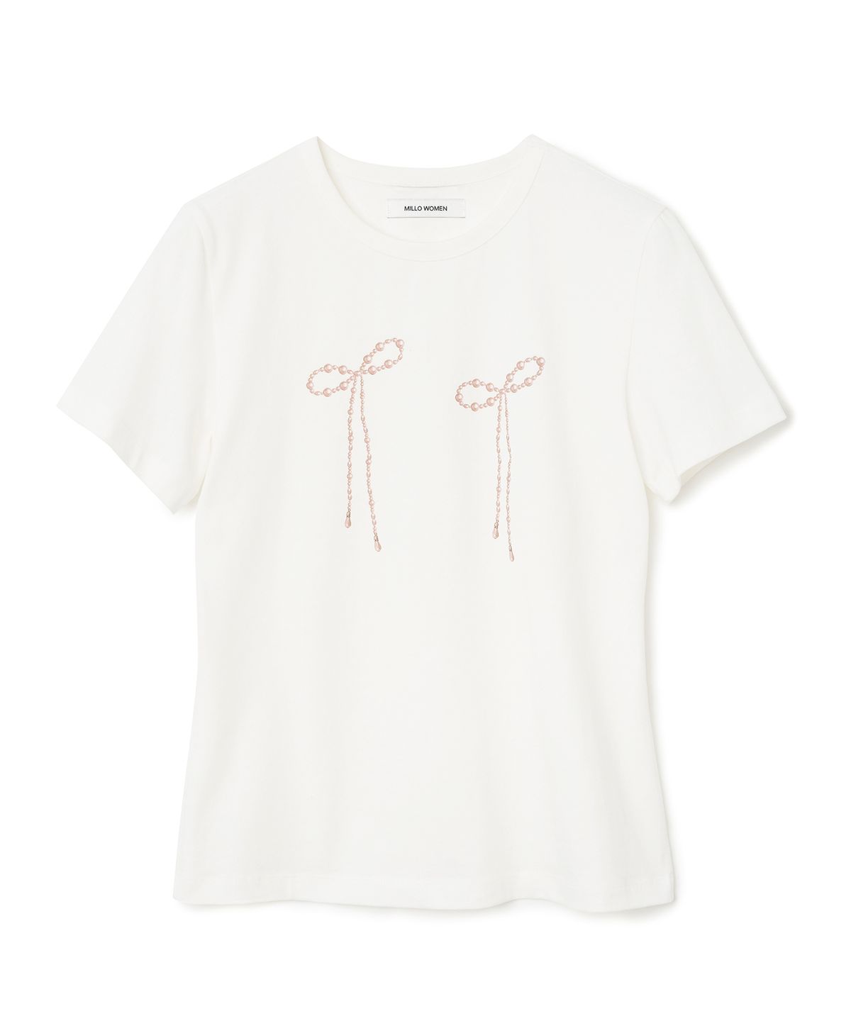 밀로 우먼(MILLO WOMEN) 펄 리본 티셔츠 [화이트]