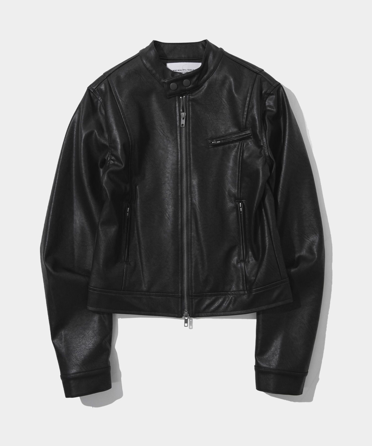 MUSINSA | SUPERSUB Vintage Track Biker Leather Jumper - Black