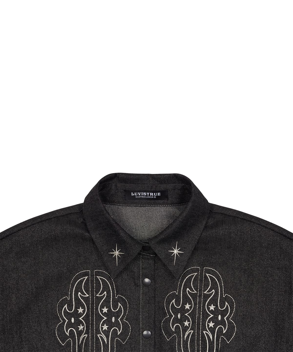 러브이즈트루(LUVISTRUE) NM DENIM CROP SHIRT(BLACK)
