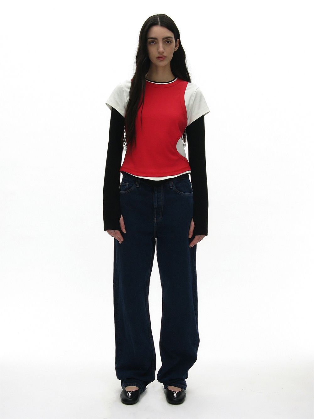 PARTIMENTO WOMEN レイヤードTシャツ MUSINSA公式 | PARTIMENTO WOMEN 3 IN 1 レイヤードトップ_ブラック
