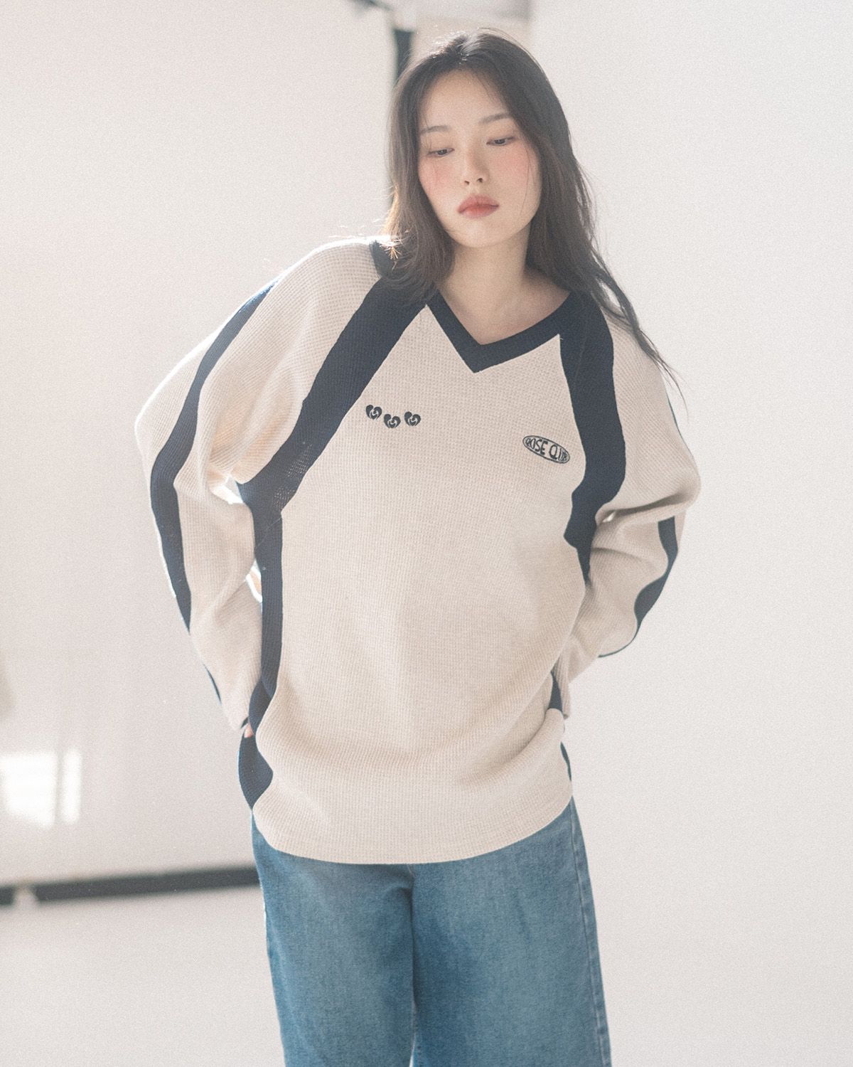 해비즘(HAVISM) WAFFLE V-NECK RAGLAN L/S TEE(OATMEAL)