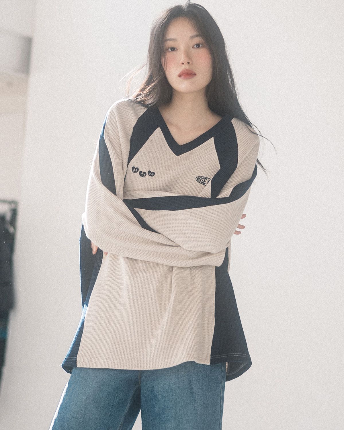 해비즘(HAVISM) WAFFLE V-NECK RAGLAN L/S TEE(OATMEAL)