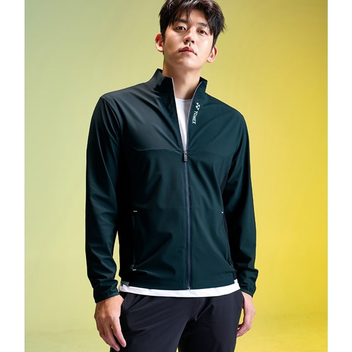 요넥스(YONEX) 241WU001M 다크 그린 남성용 핀 스트라이프 트레이닝 자켓