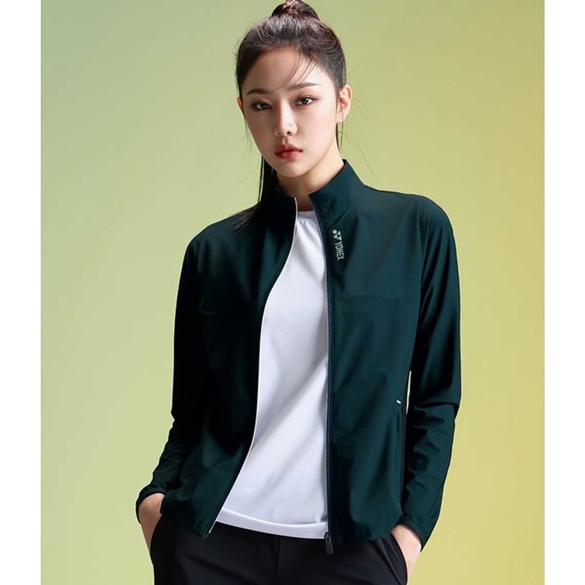 요넥스(YONEX) 241WU002F 다크 그린 여성용 핀 스트라이프 트레이닝 자켓