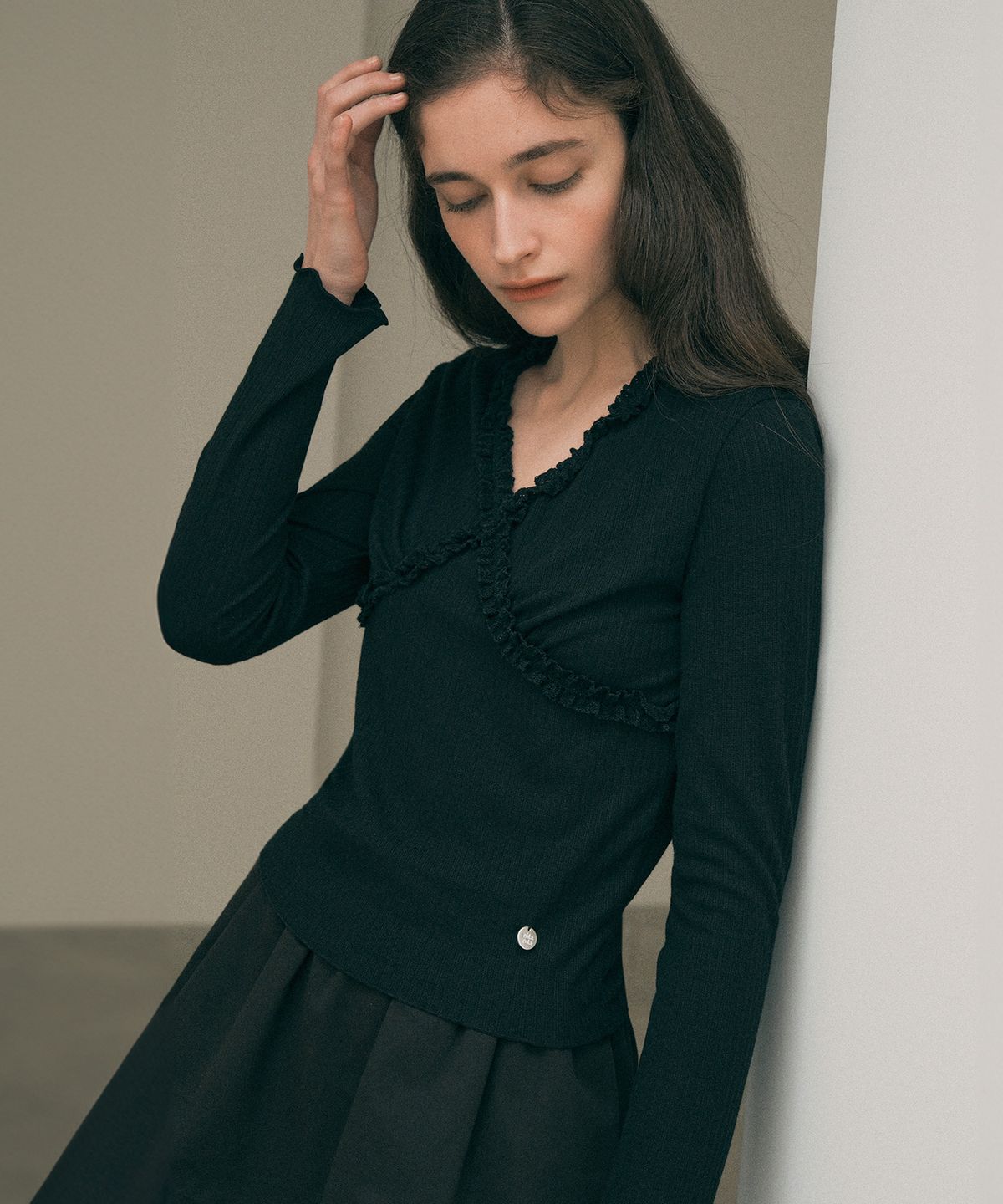 로라로라(ROLAROLA) LACE LONG SLEEVE T-SHIRT BLACK