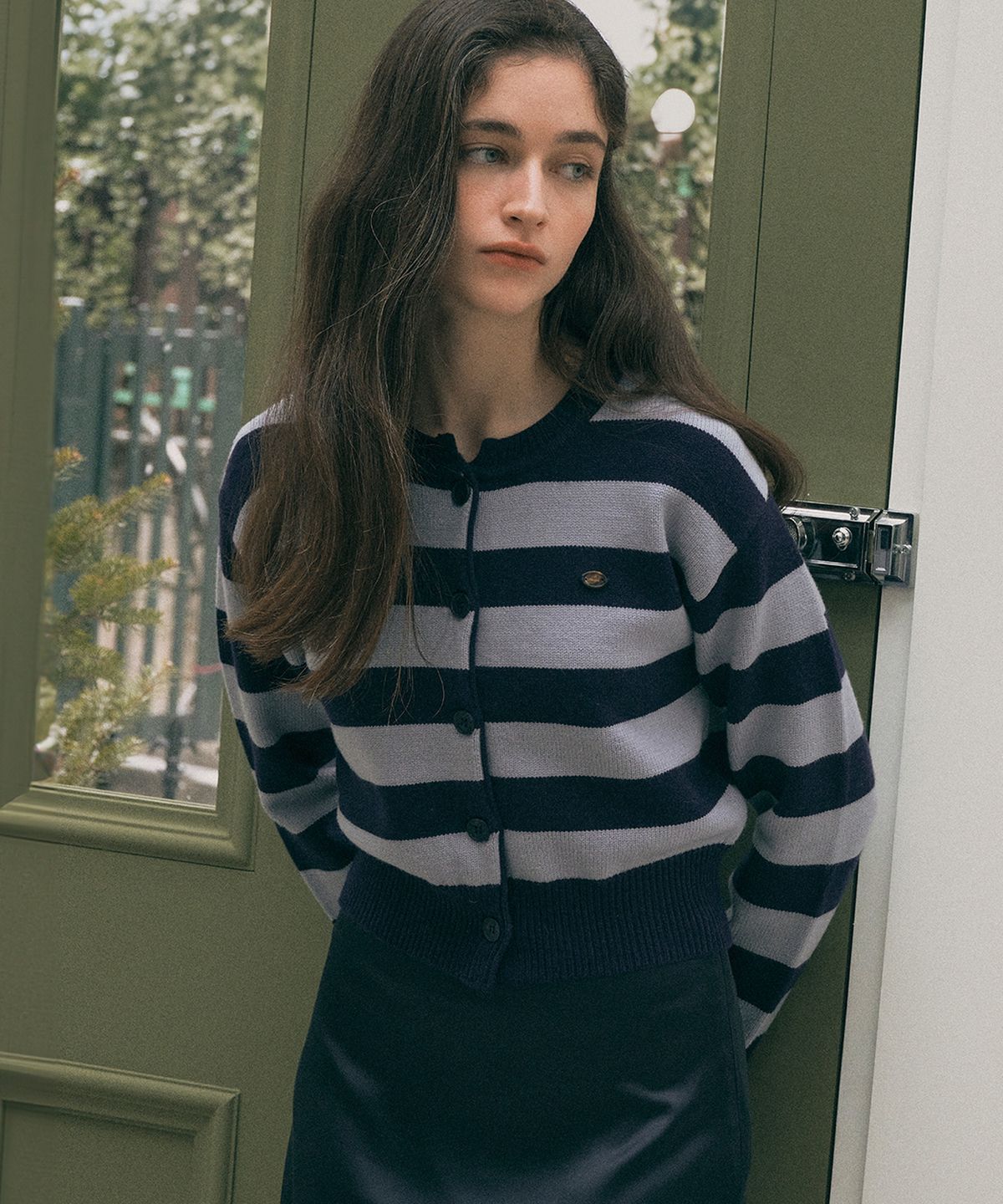 로라로라(ROLAROLA) STRIPE KNIT CARDIGAN NV+BL