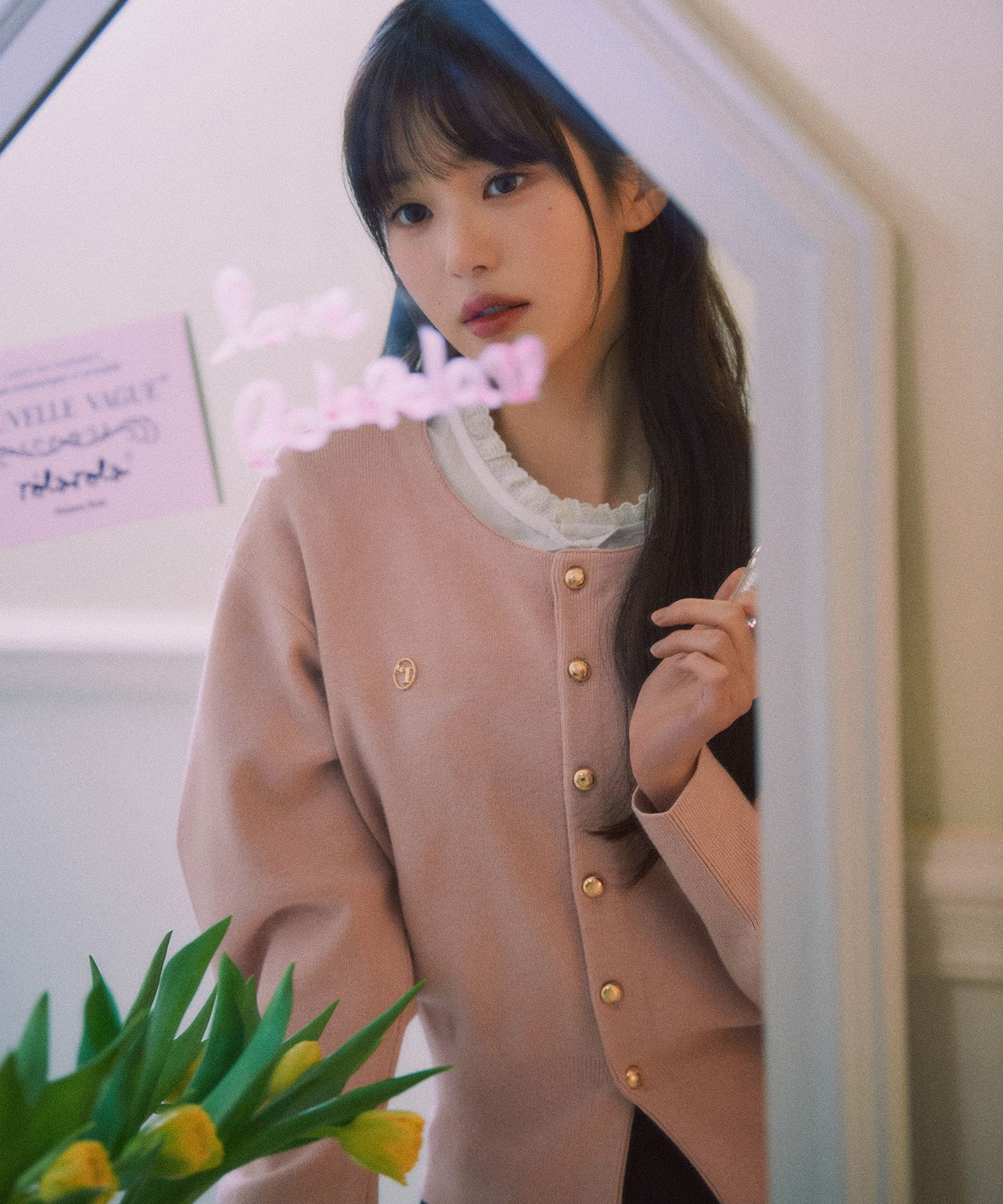 MUSINSA公式 | ROLAROLA ROUND VOLUME SLEEVE CARDIGAN PINK