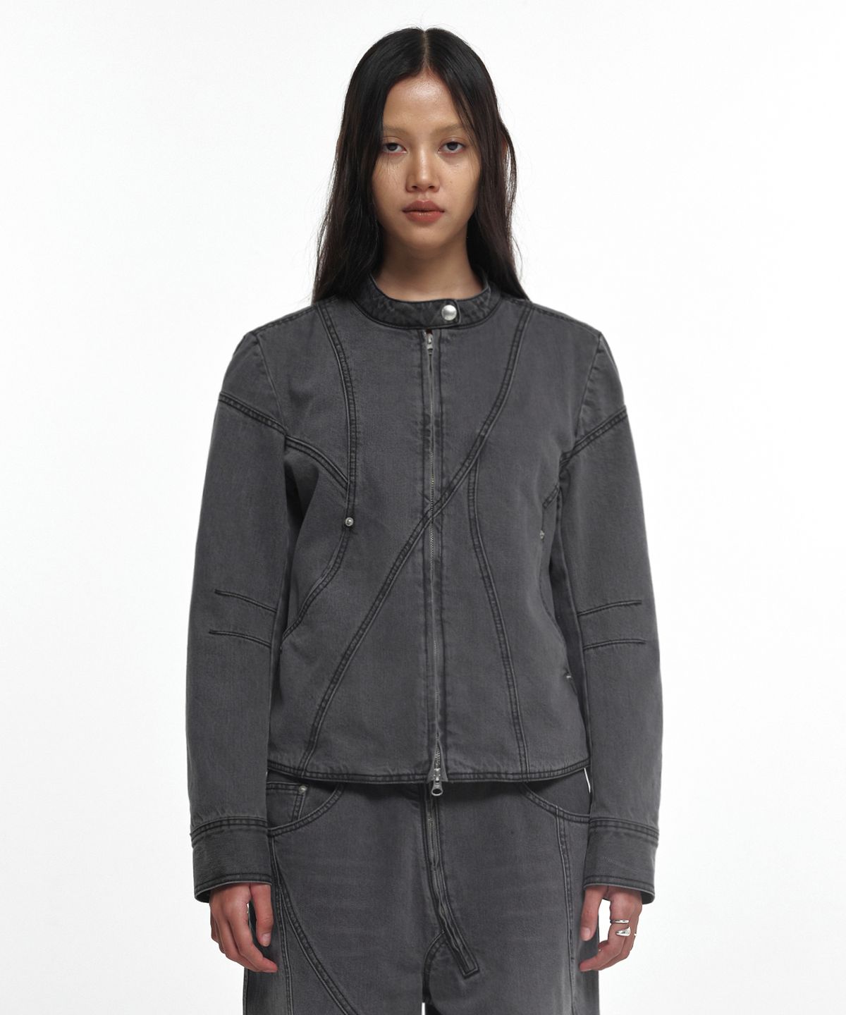 나체(NACHE) WAVY SEAM LINE DENIM JACKET LAVENDER FOG