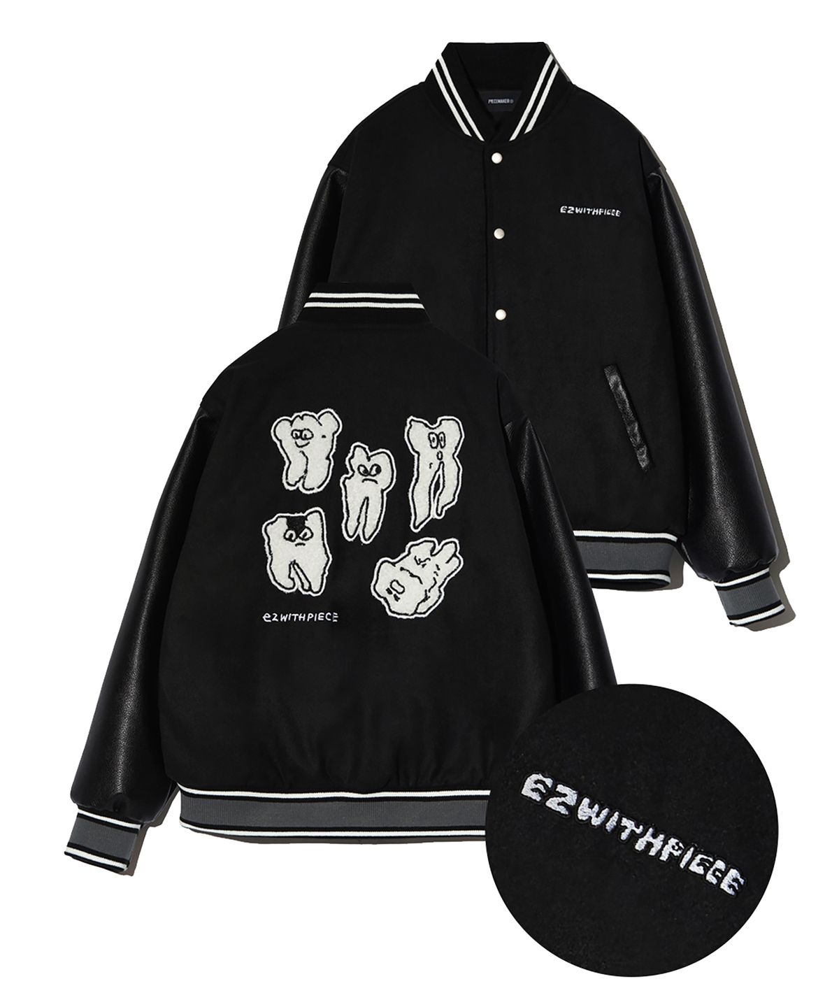 피스메이커(PIECE MAKER) TEETH VARSITY WOOL JACKET (BLACK)