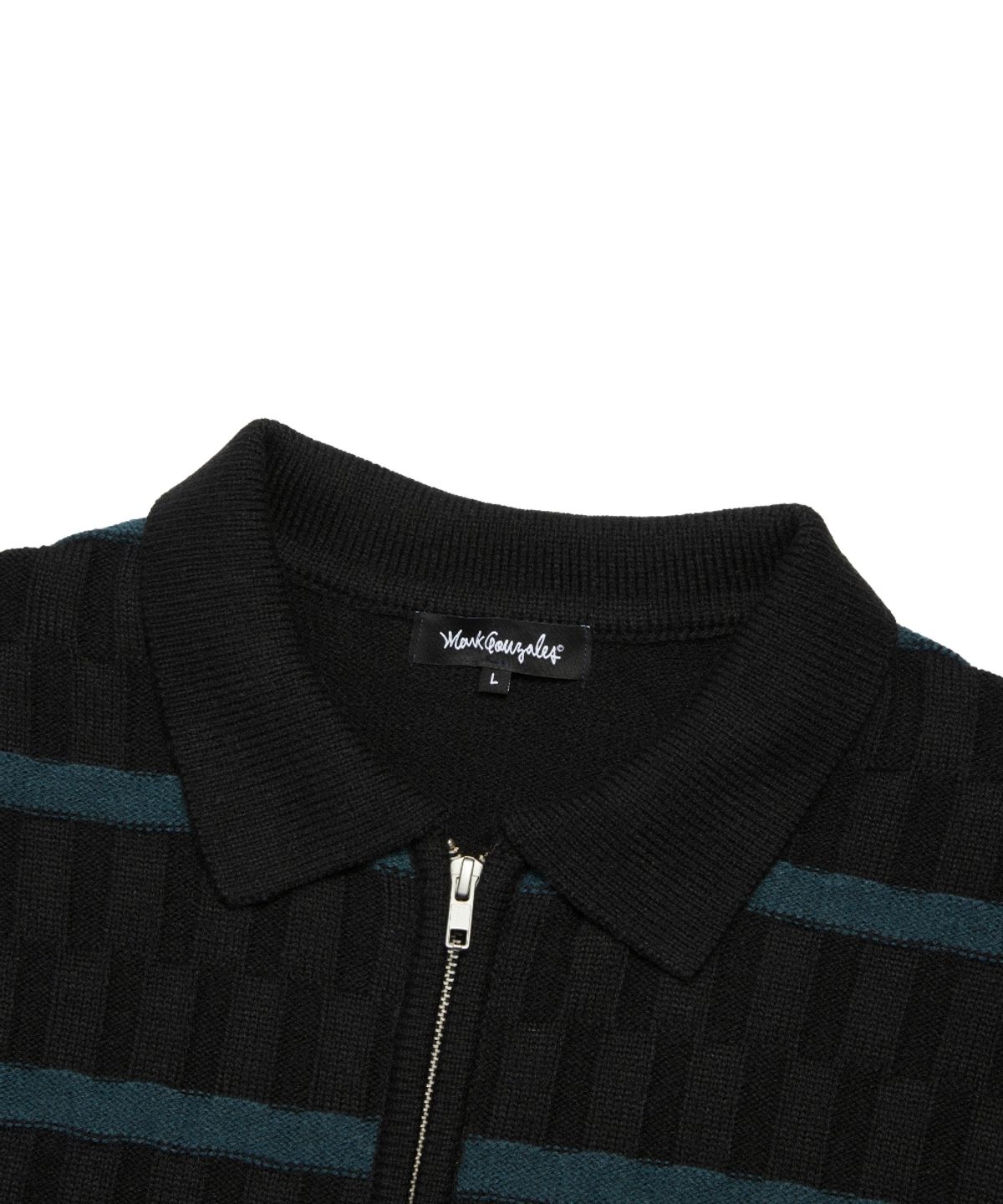마크곤잘레스(MARK GONZALES) ANGEL STRIPE POLO KNIT CARDIGAN - BLACK