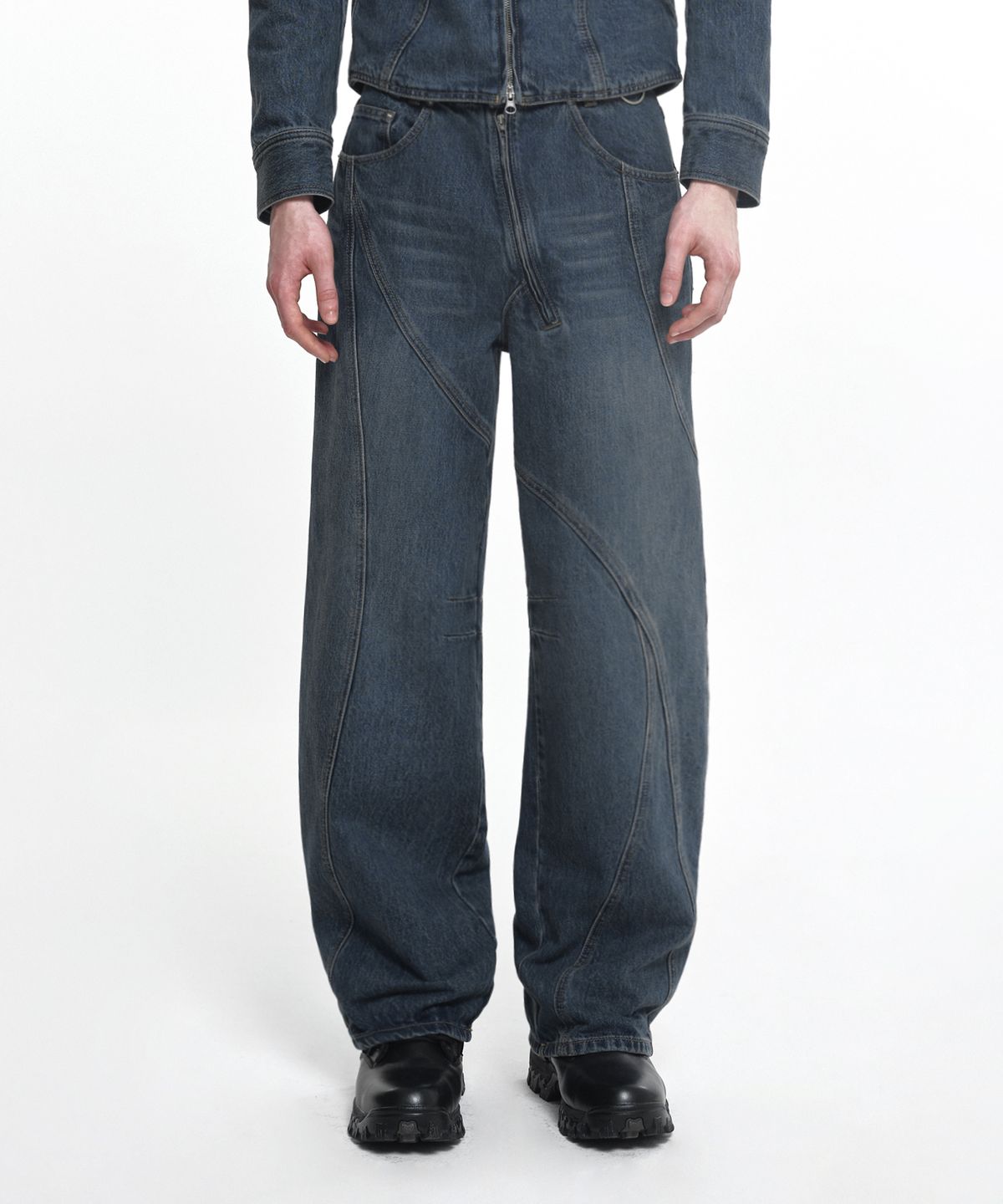 나체(NACHE) WAVY SEAM LINE DENIM PANTS (UNISEX) LAVENDER FOG