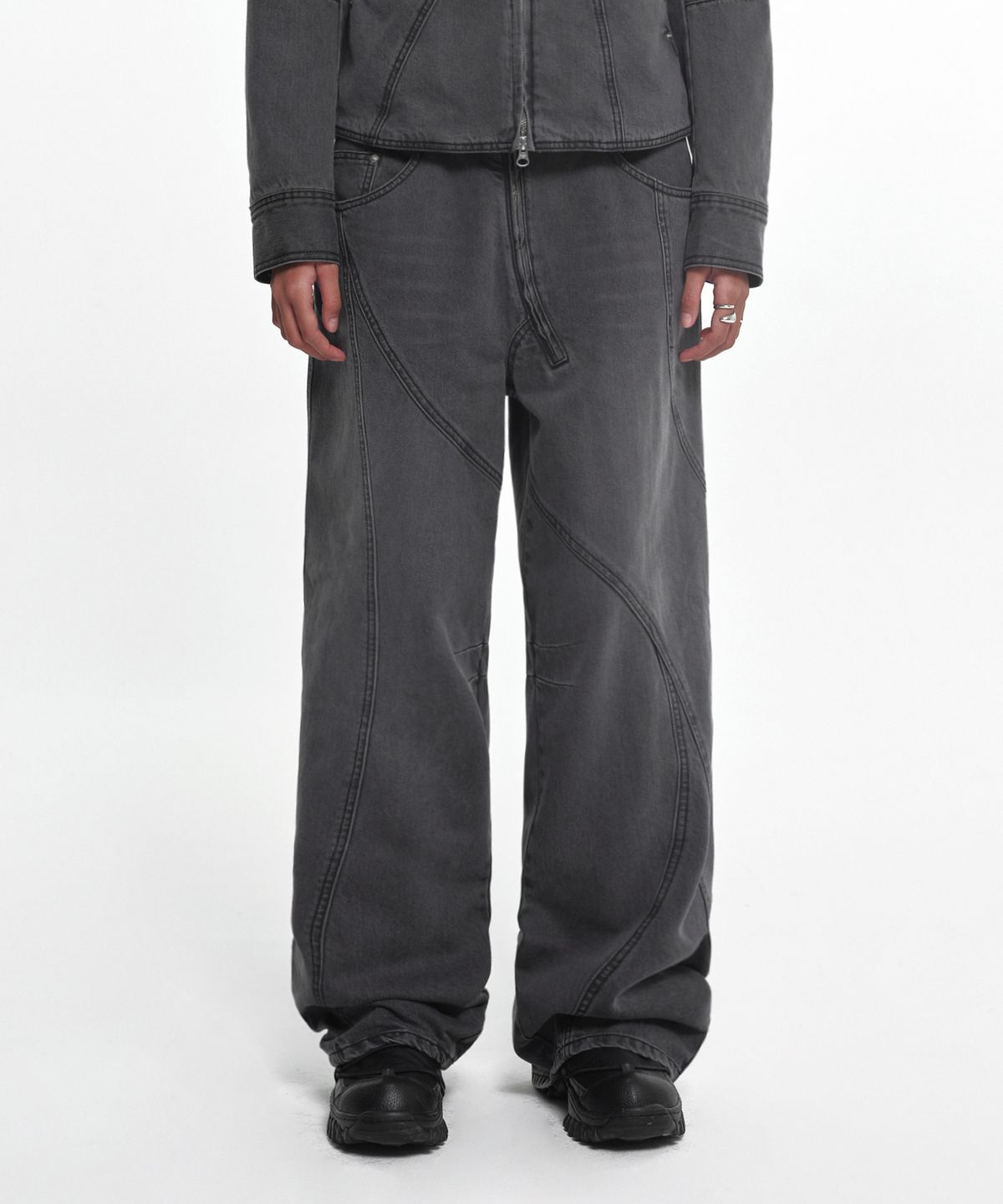 나체(NACHE) WAVY SEAM LINE DENIM PANTS (UNISEX) LAVENDER FOG