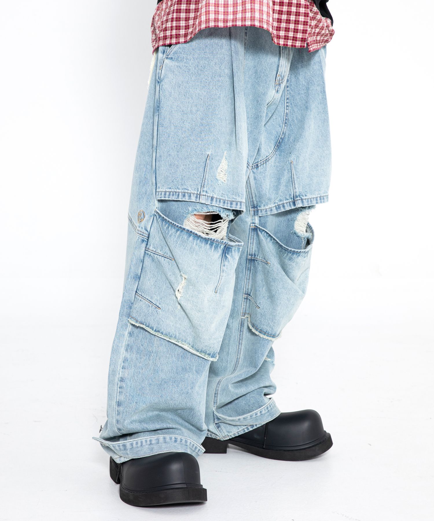 パンツ XTONZ XP207 Double Layering Damage Incision Denim Pants BLUE MUSINSA | XTONZ XP207 Double Layering Damage Incision Denim