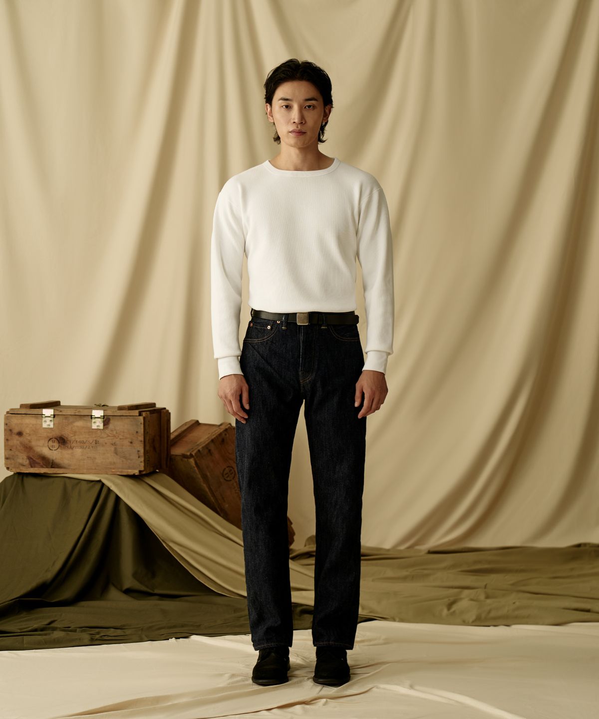 브론슨(BRONSON) Heavyweight Waffle Cotton Underwear White