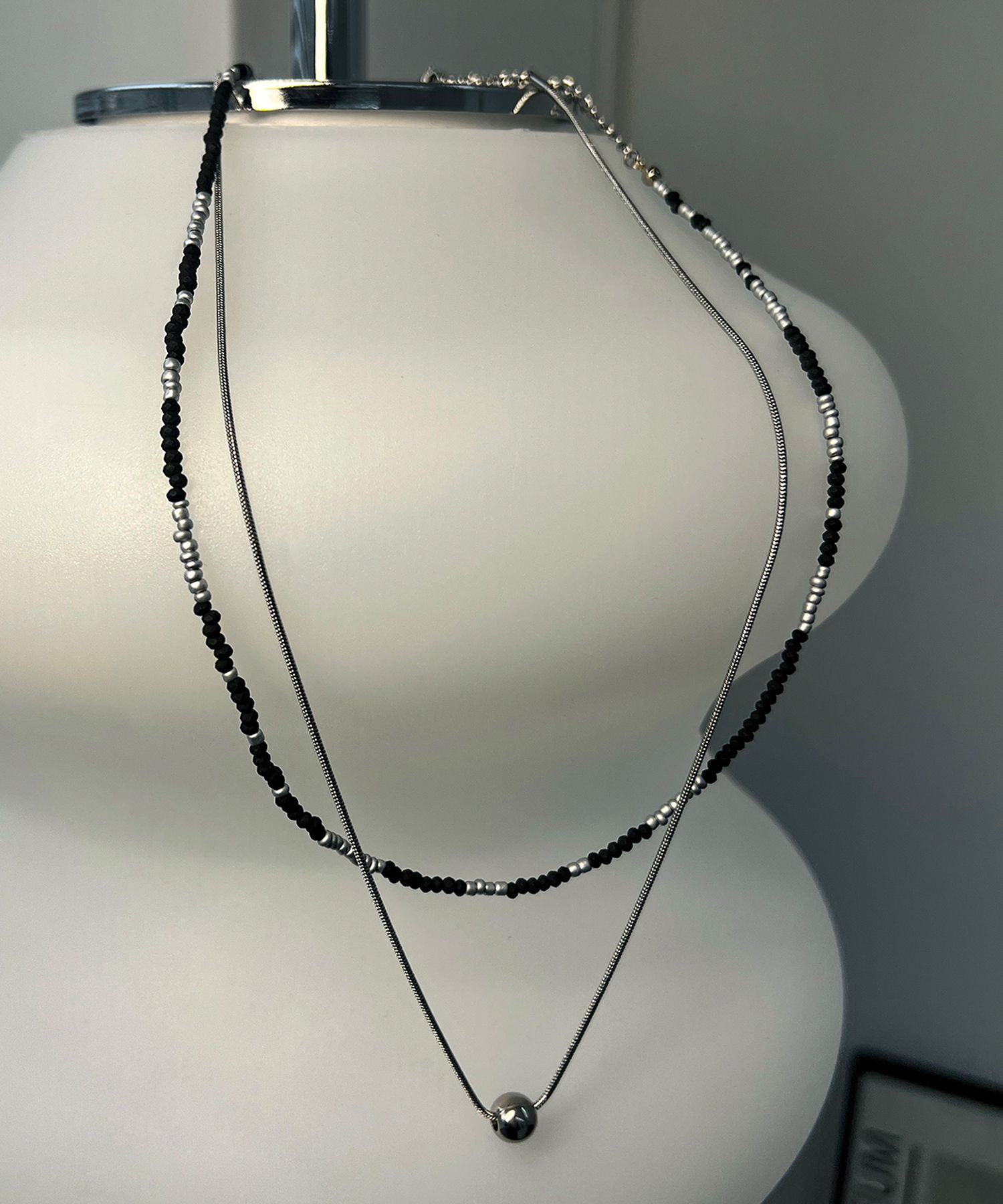 【SSY】Glass beads & Silver ball layering necklaced▲TWS着用 MUSINSA公式 | SSY [SET] Handmade glass beads & silver ball