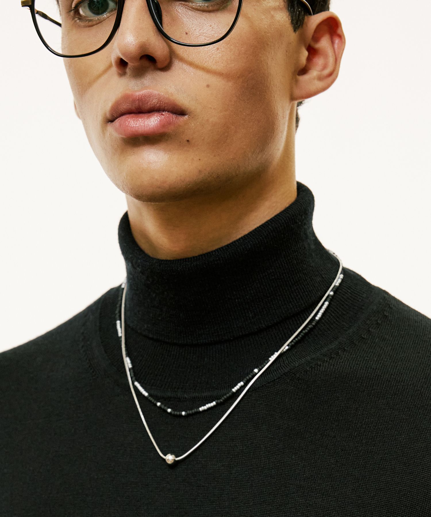 【SSY】Glass beads & Silver ball layering necklaced▲TWS着用 MUSINSA公式 | SSY [SET] Handmade glass beads & silver ball