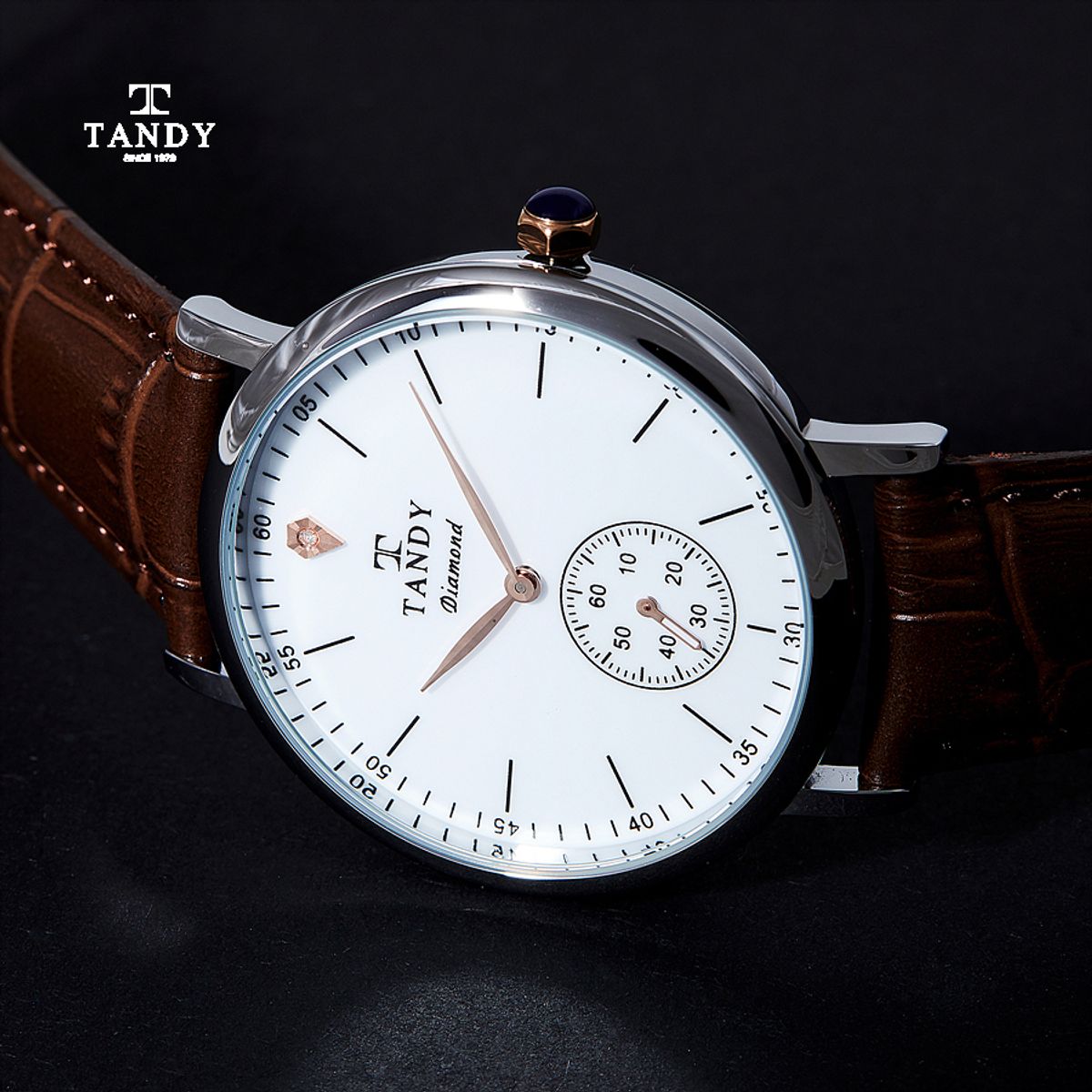 탠디(TANDY) 다이아몬드 남성가죽시계  DIA-1902M BR
