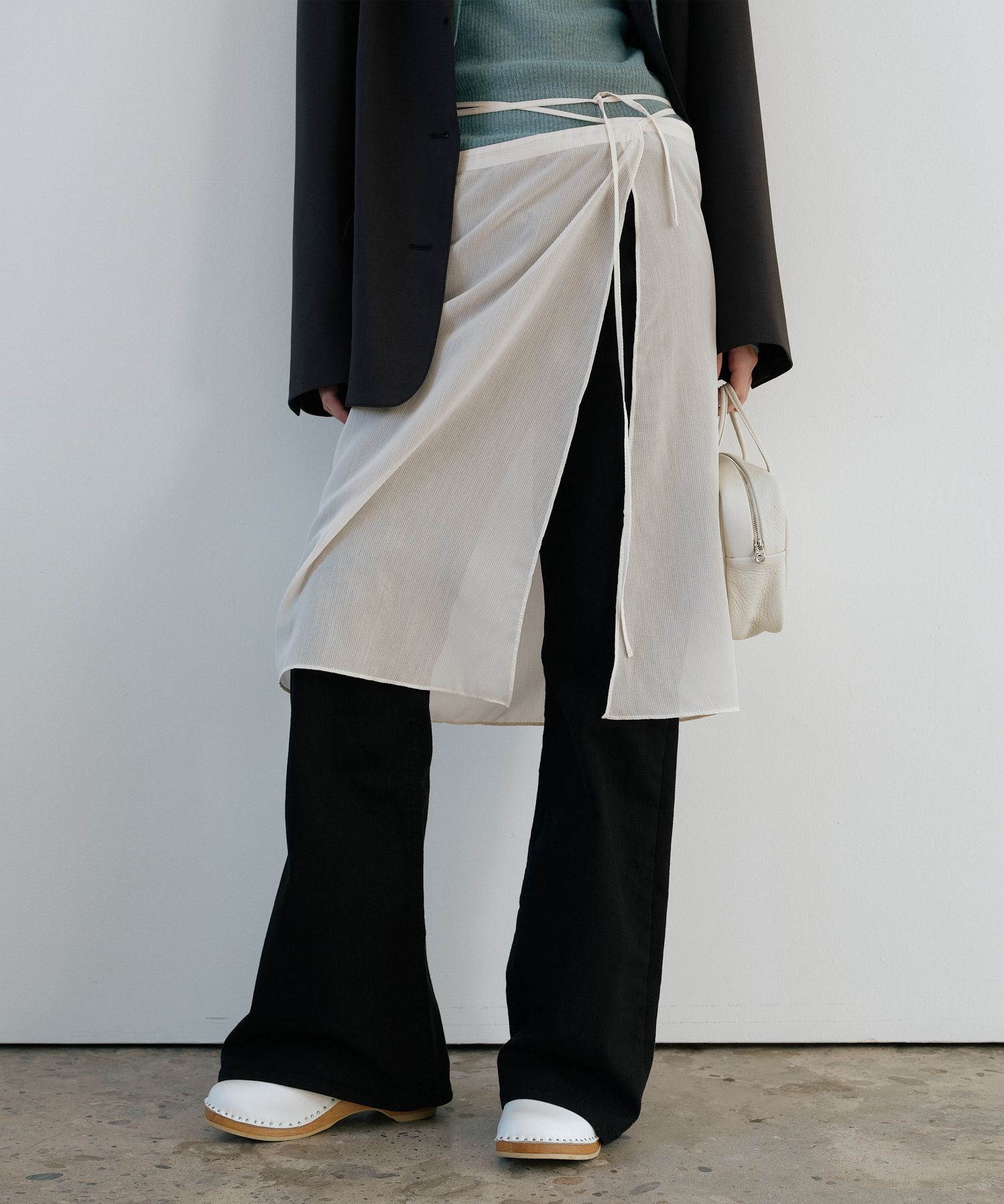 MUSINSA | URAGO Sheer layered wrap skirt