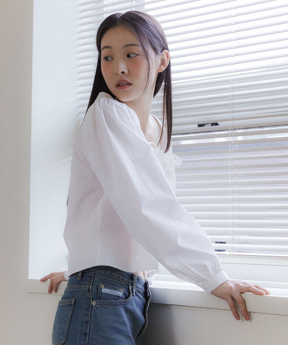 아노에틱(ANOETIC) ANC LONG SLEEVE RIBBON PUFF BLOUSE_WHITE