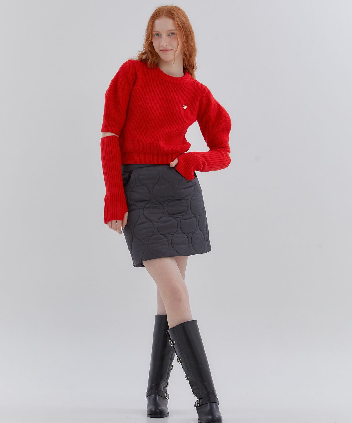 아노에틱(ANOETIC) WAVE LINE QUILTING SKIRT_BLACK
