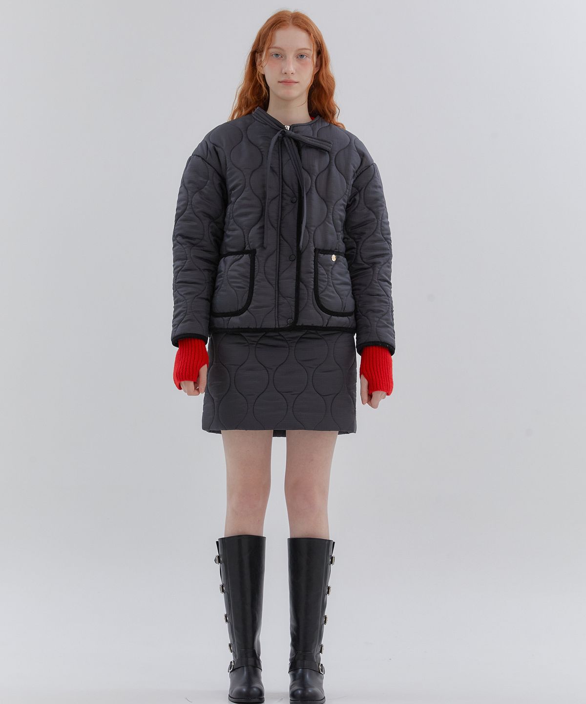 아노에틱(ANOETIC) WAVE LINE QUILTING SKIRT_BLACK