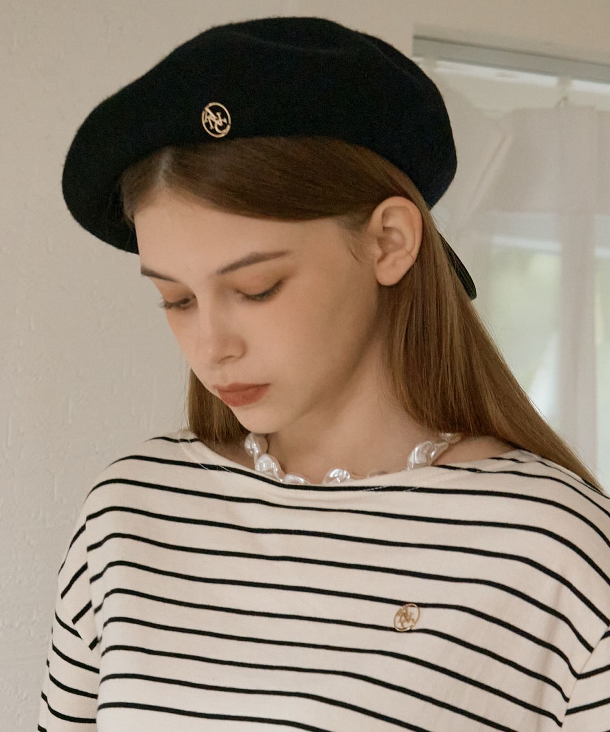 아노에틱(ANOETIC) ANC GOLD LOGO WOOL BERET_BLACK
