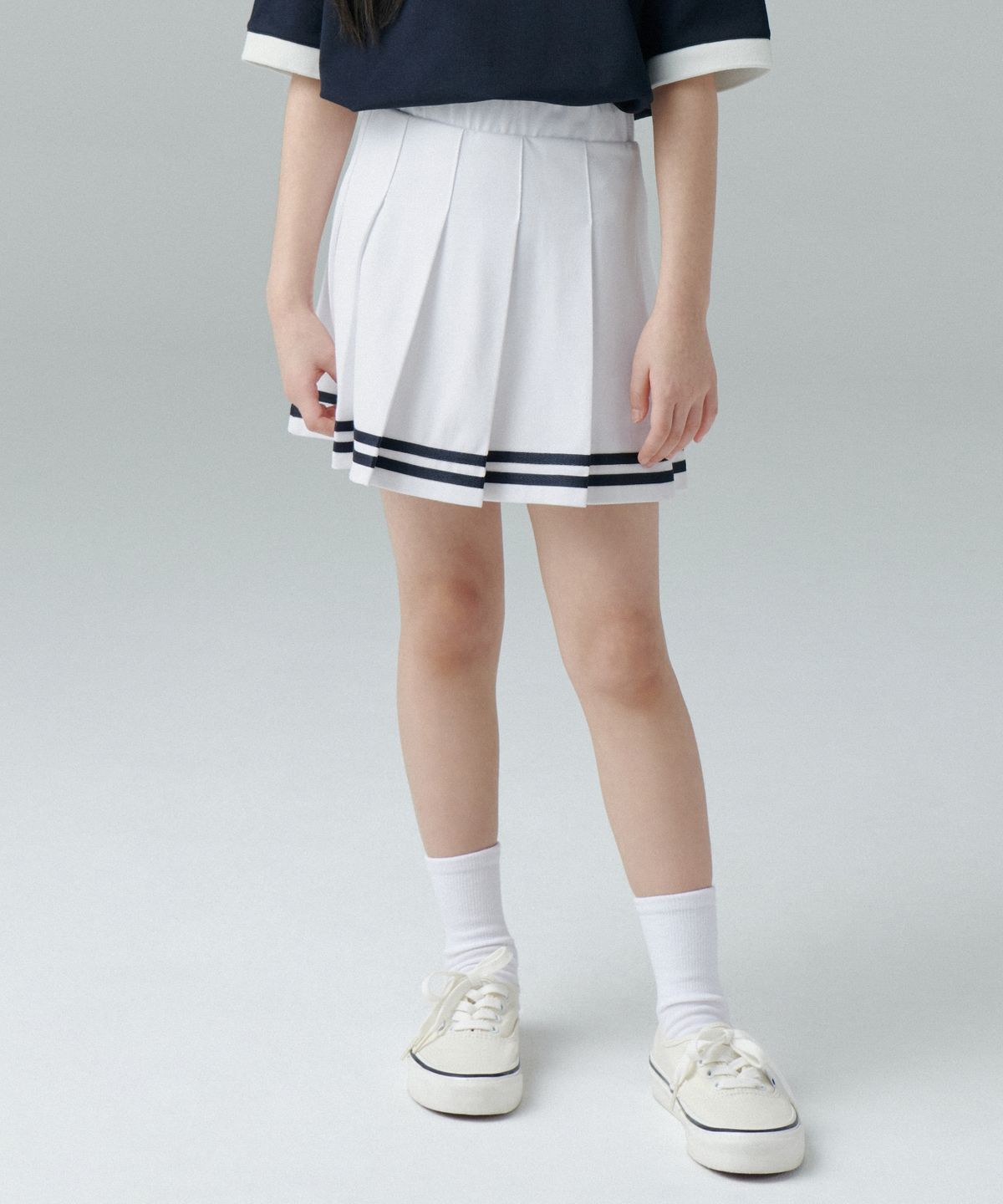 무신사 스탠다드 키즈(MUSINSA STANDARD KIDS) [쿨탠다드] 피케 밴딩 플리츠 스커트 [화이트]