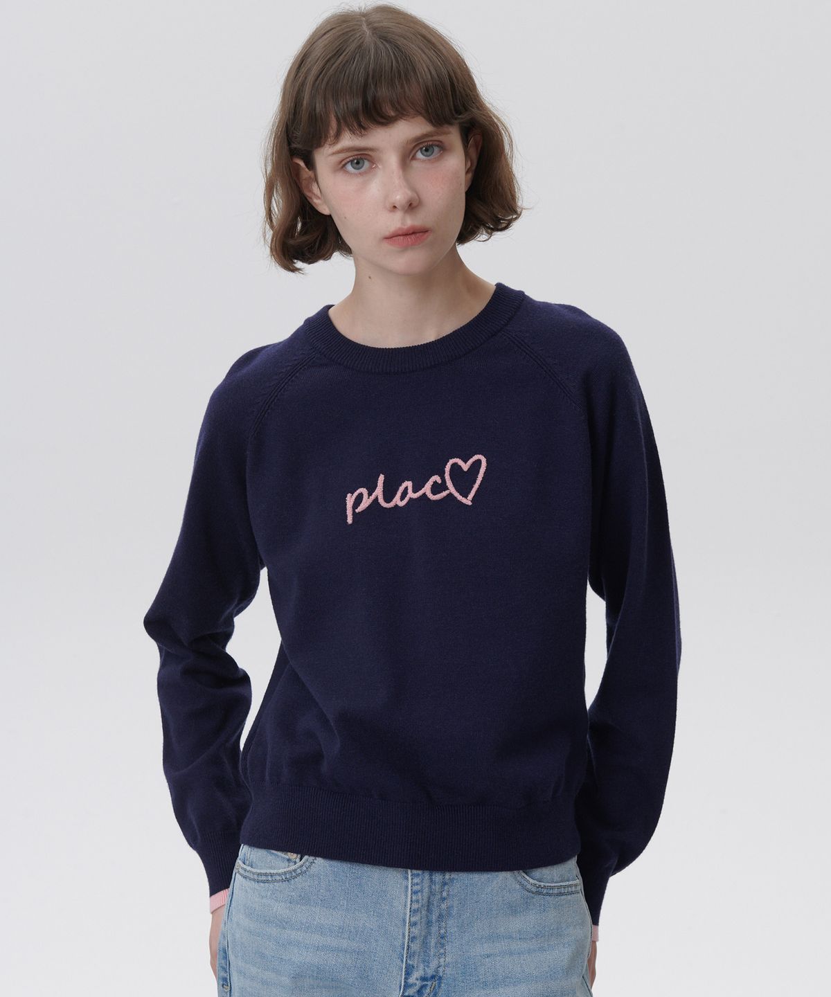 플랙 우먼(PLAC WOMEN) 래글런 플랙 풀오버 니트 네이비