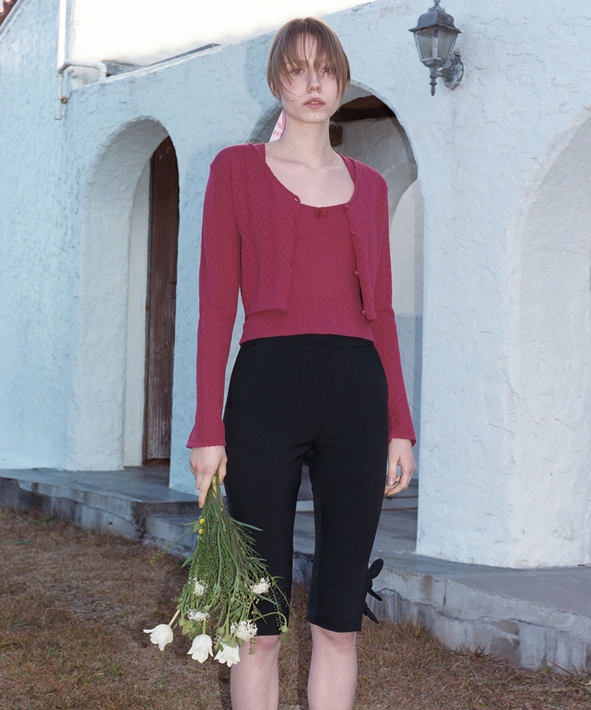 시눈(SINOON) SCALLOP PUNCHING CARDIGAN (RED)