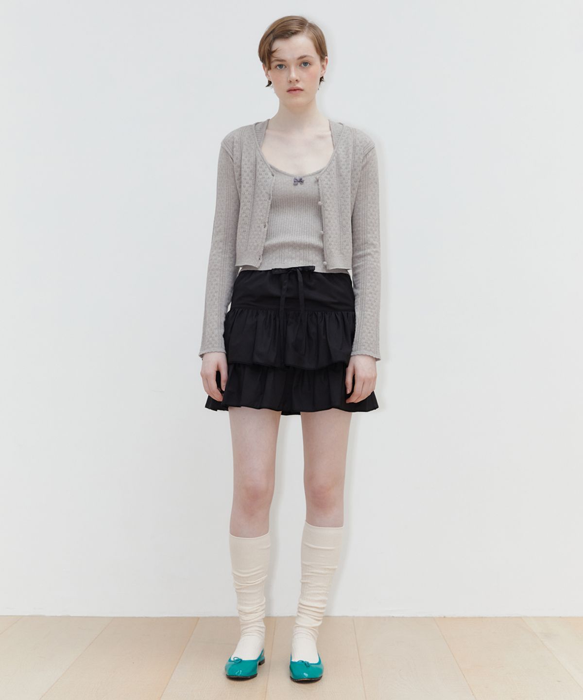시눈(SINOON) SCALLOP PUNCHING CARDIGAN (GREY)