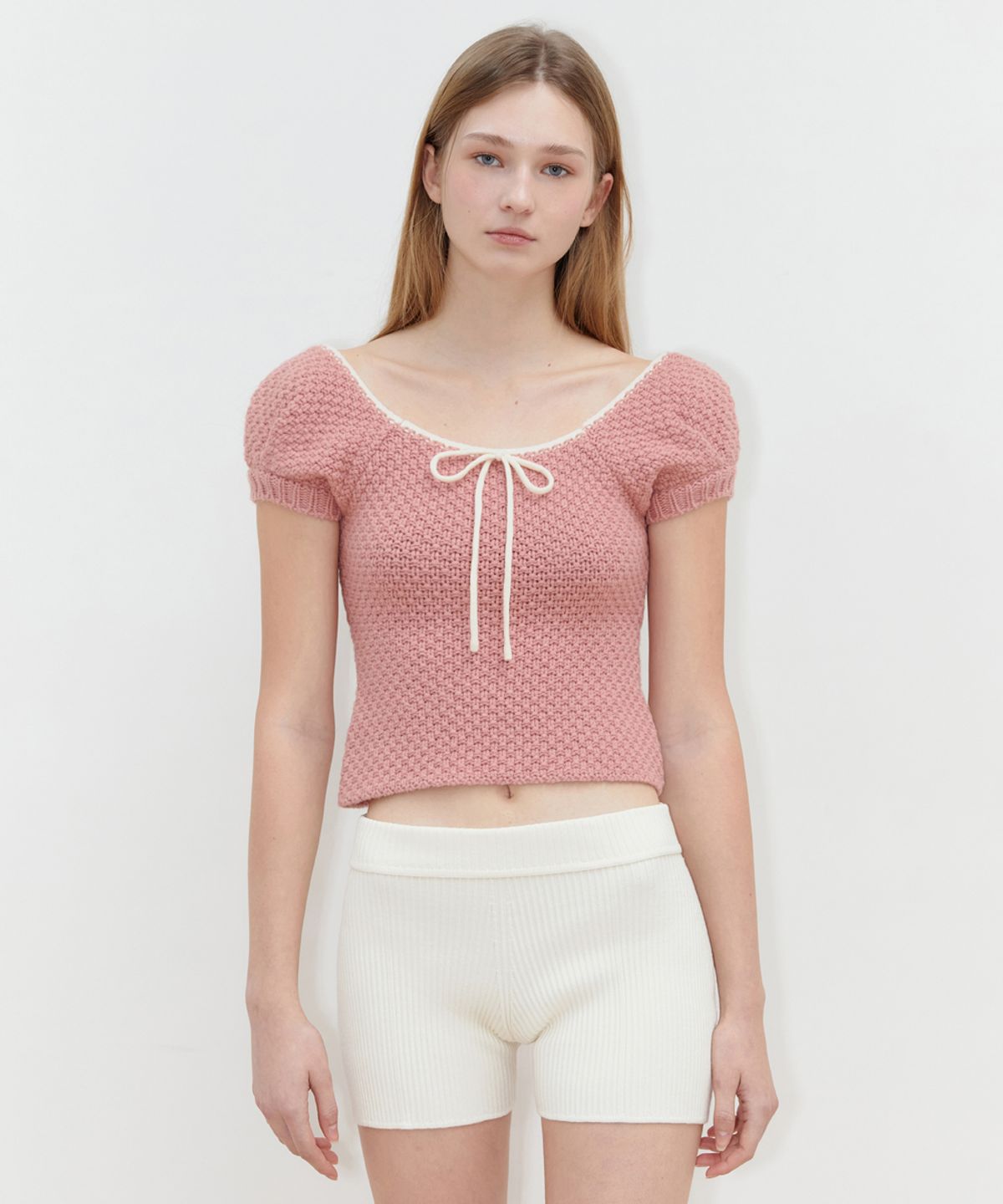 시눈(SINOON) PUFF HALF KNIT TOP (PINK)