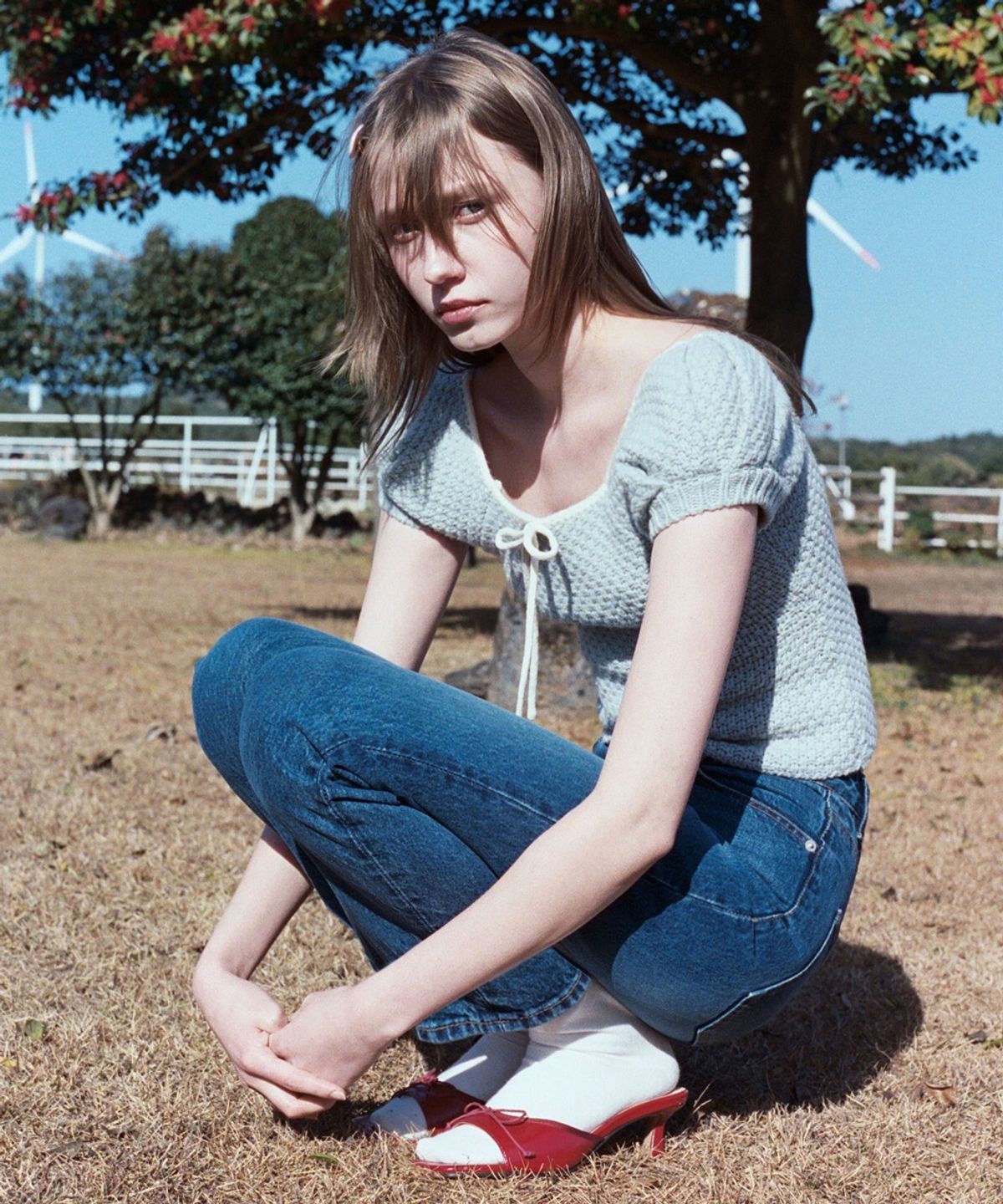 시눈(SINOON) PUFF HALF KNIT TOP (LIGHT BLUE)