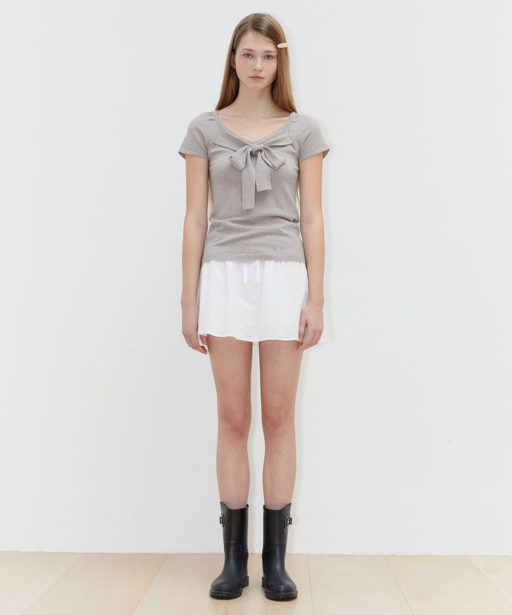 MUSINSA | SINOON RIBBON TIE SLIM KNIT TOP (GREY)