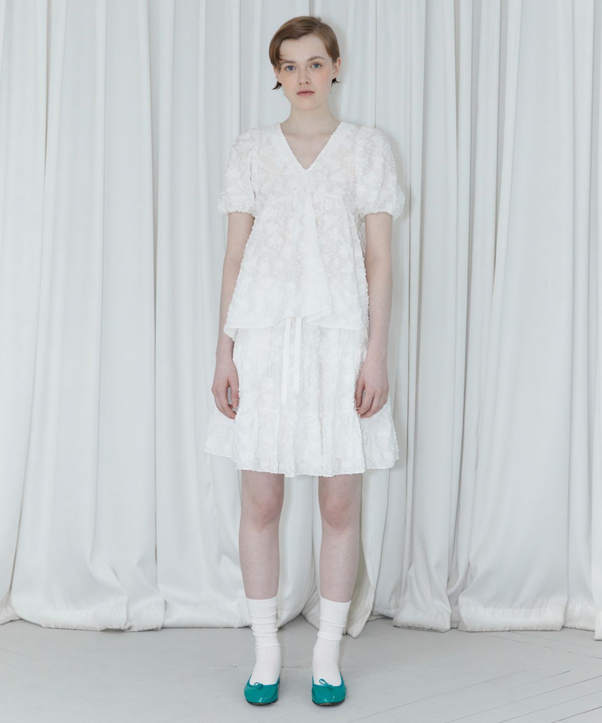 시눈(SINOON) JACQUARD FRILL SKIRT (WHITE)