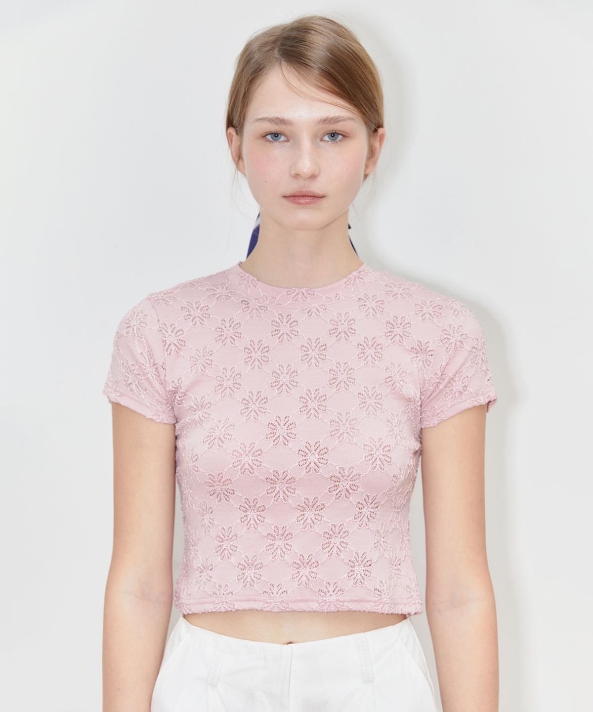 시눈(SINOON) FLOWER JACQUARD T-SHIRT (PINK)