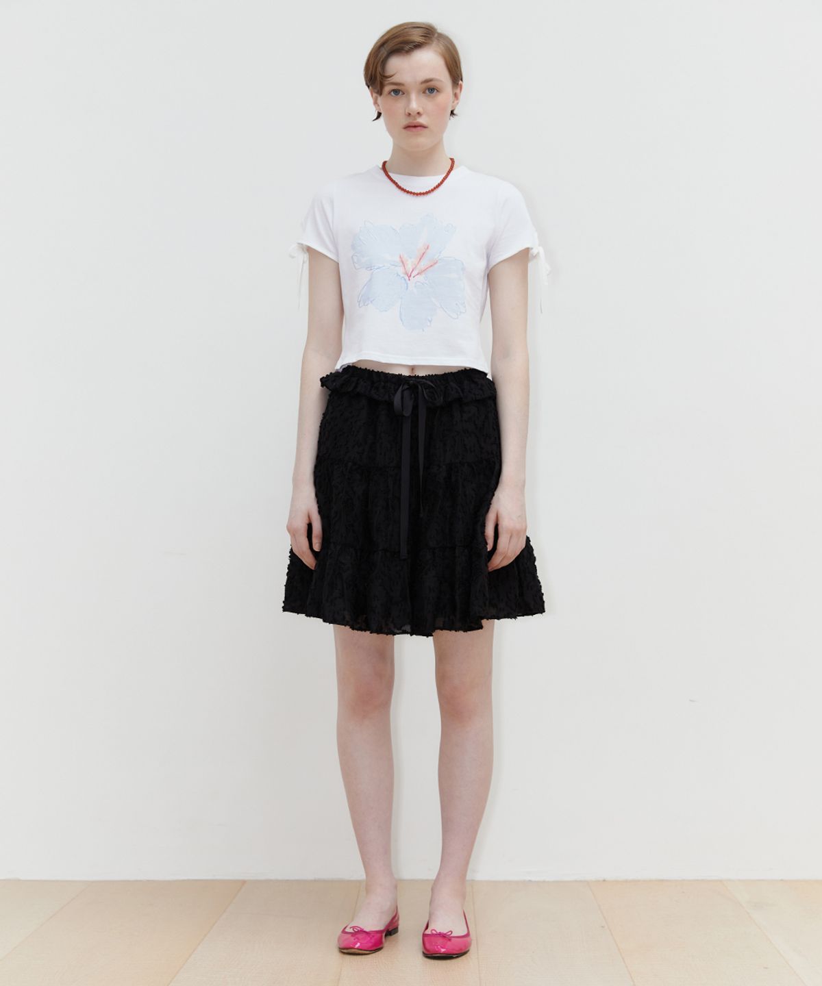 시눈(SINOON) PRINTED RIBBON SLEEVE T-SHIRT (SKY BLUE)