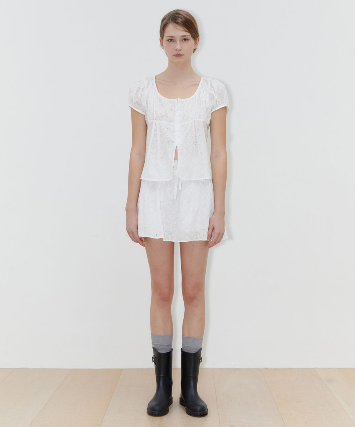 시눈(SINOON) SHIRRING PUFF BLOUSE (WHITE)
