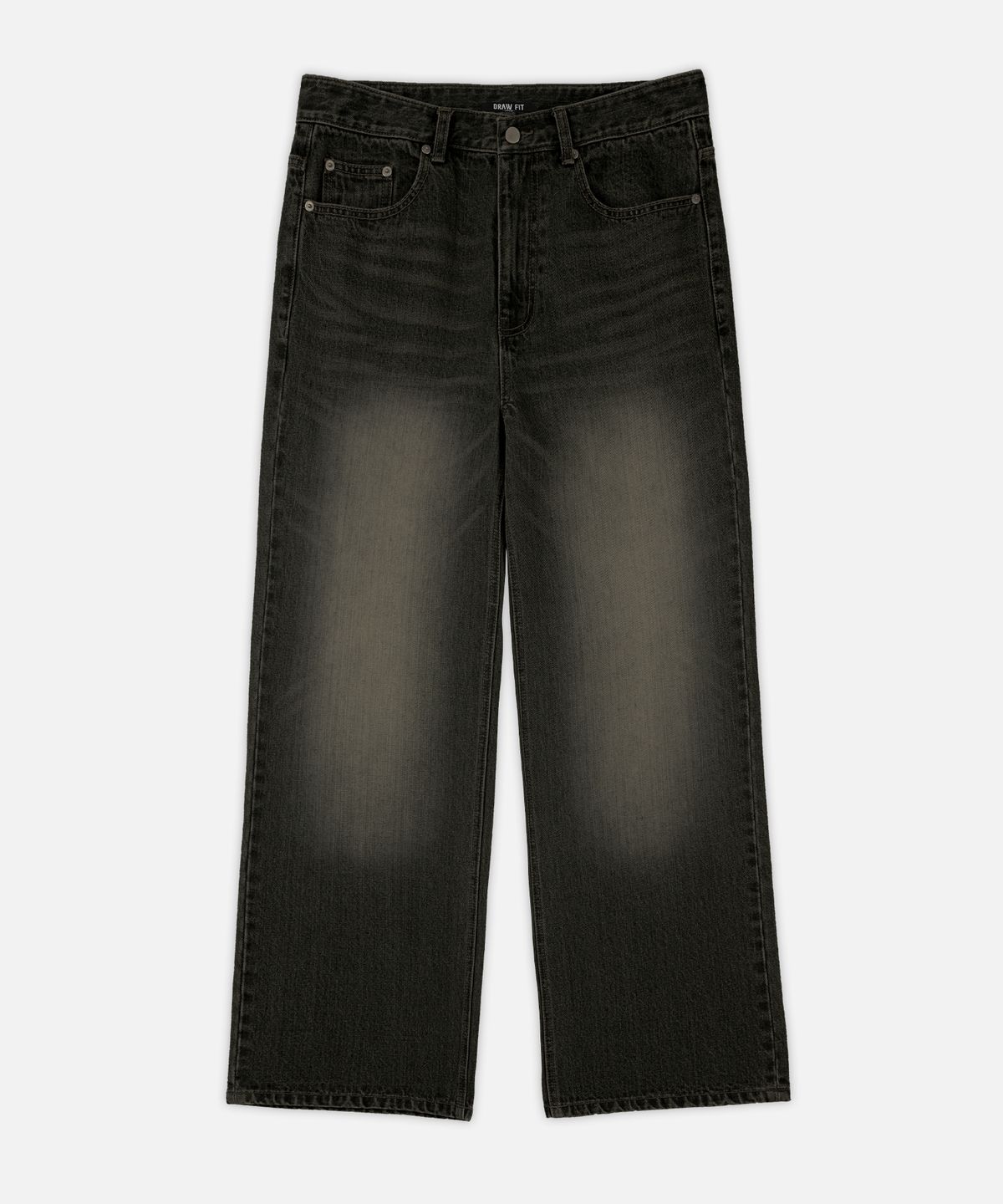 드로우핏(DRAW FIT) 콘트라스트 세미 와이드 워싱 데님 팬츠 [BLACK]