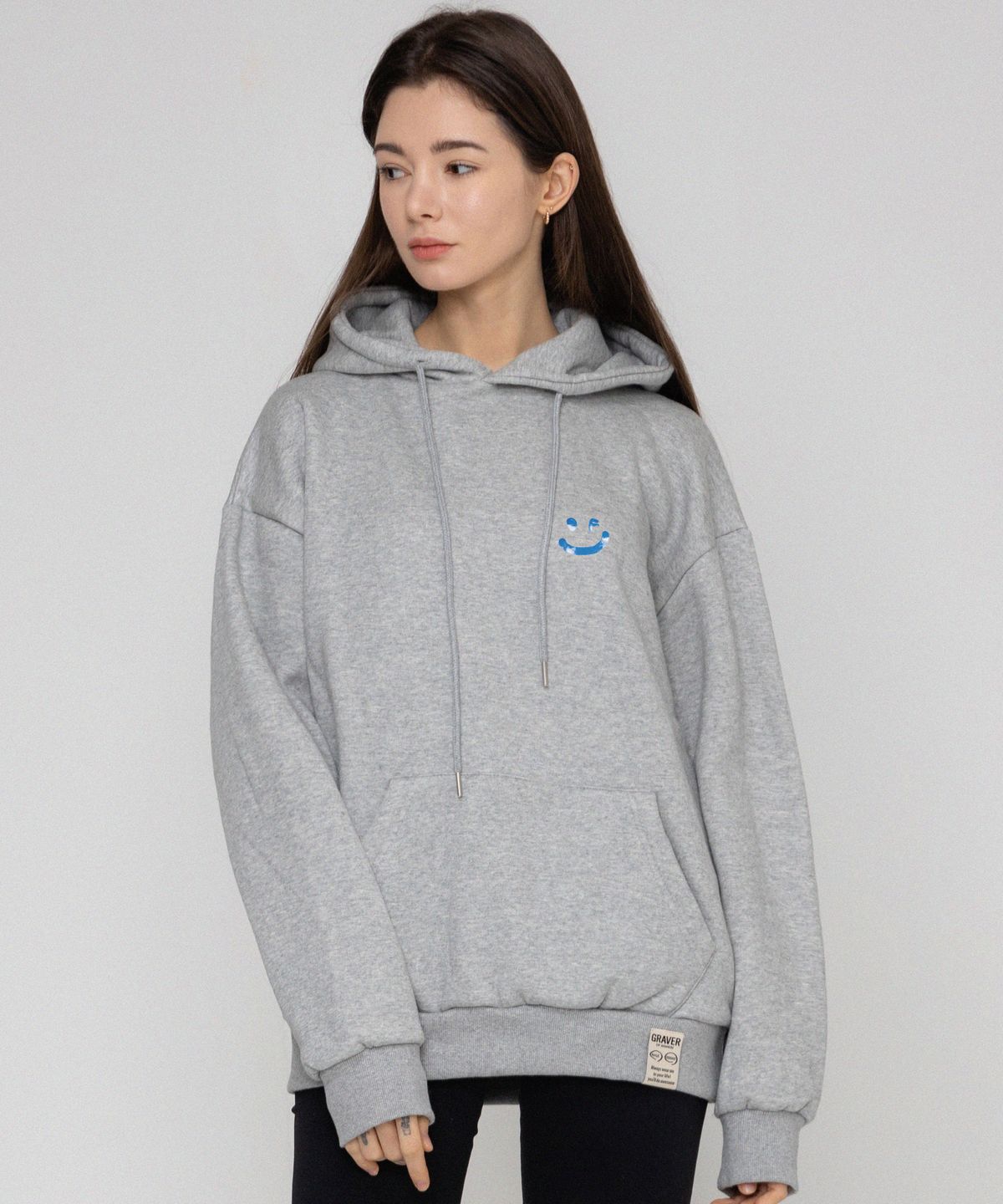 그레이버(GRAVER) [UNISEX]SKY 구름 드로잉스마일 후드티_그레이