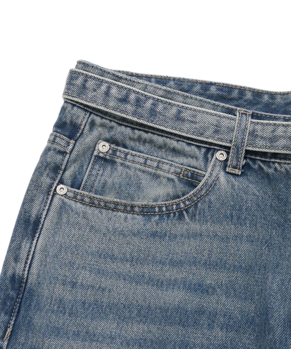 커버낫(COVERNAT) 벨트 데님 워싱 레귤러 팬츠 블루