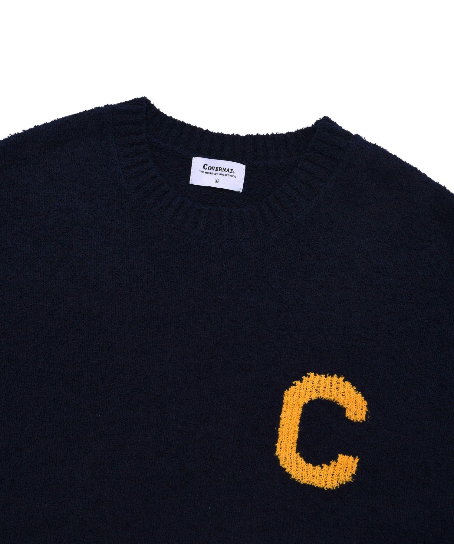MUSINSA | COVERNAT Middle C logo crew neck knit navy