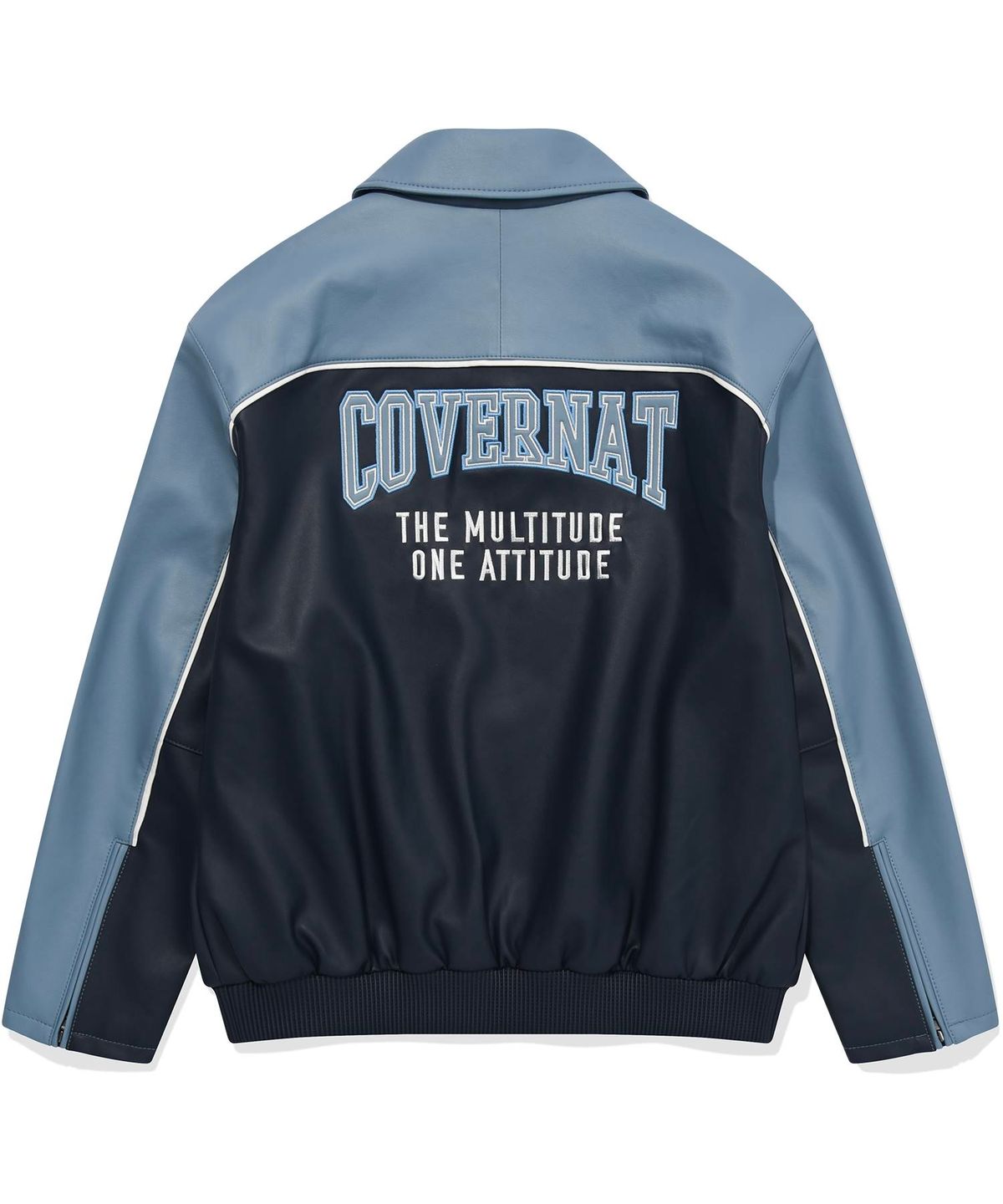커버낫(COVERNAT) C 로고 레이싱 신세틱 레더 자켓 Navy