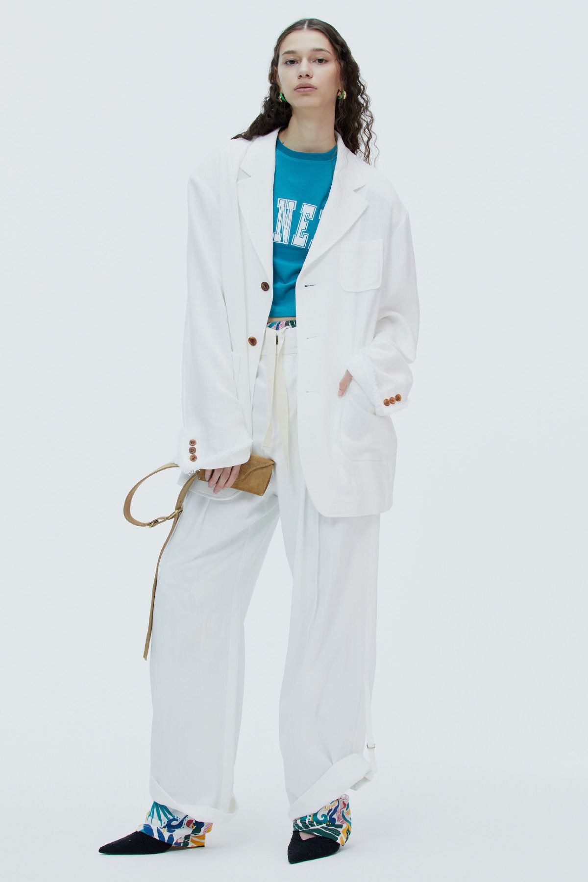 노앙(NOHANT) LINEN OVERFIT FRINGE JACKET IVORY