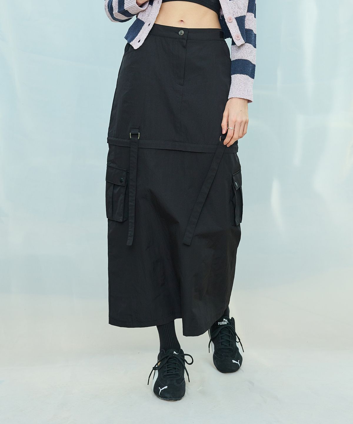 라티젠(LARTIGENT) L9 2-WAY NYLON LONG SKIRT(BLACK)