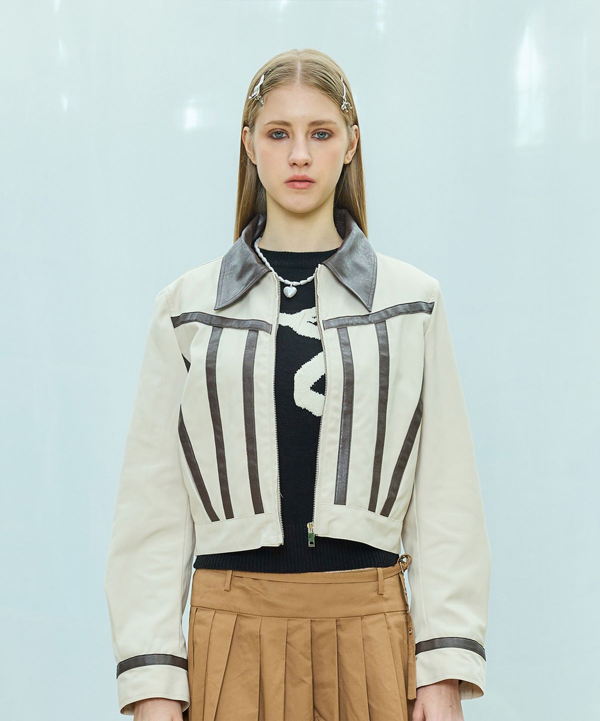 라티젠(LARTIGENT) L9 COLLAR CROP JACKET(BEIGE)